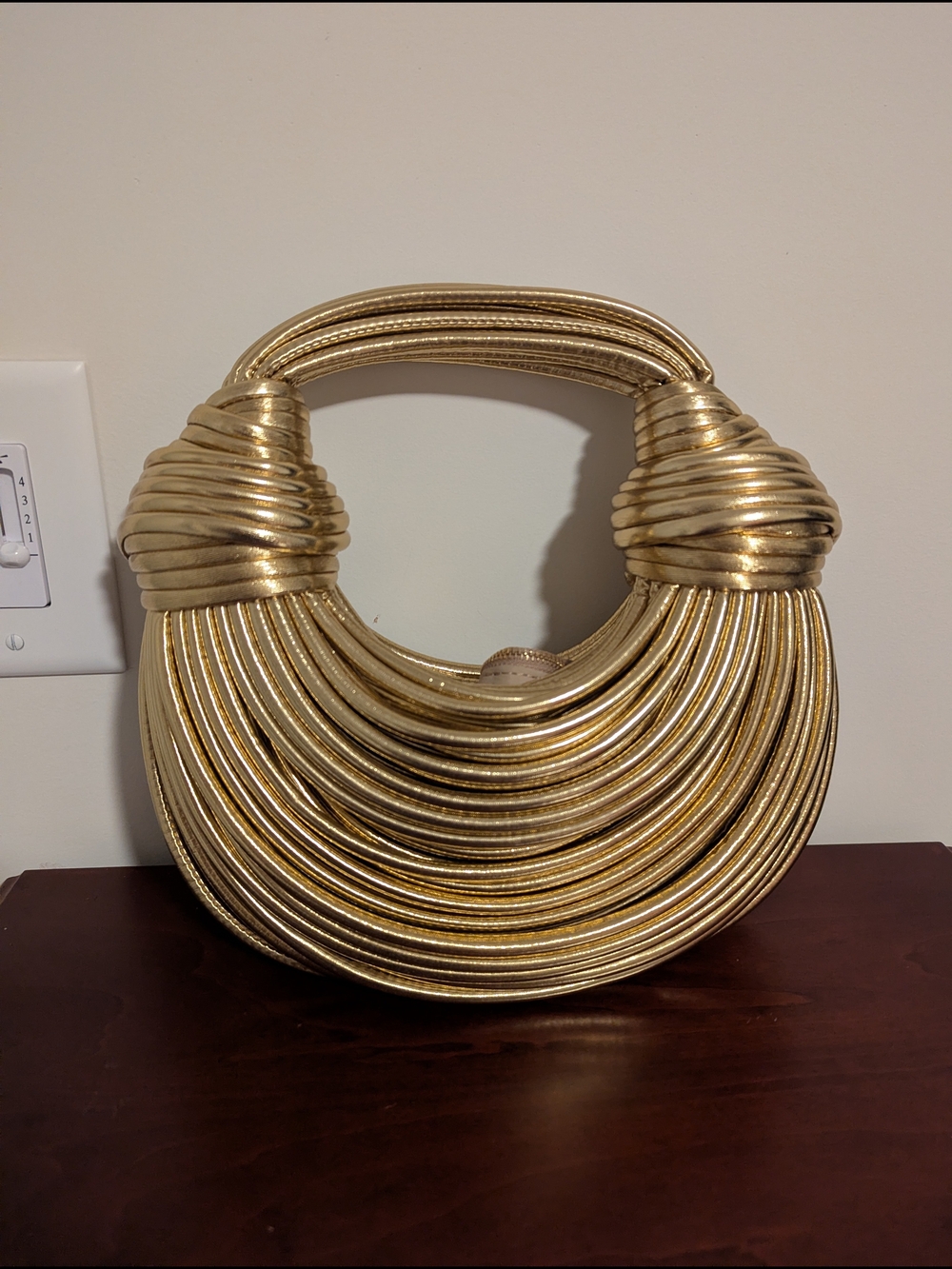 Metallic Gold Sculptural Handle Clutch